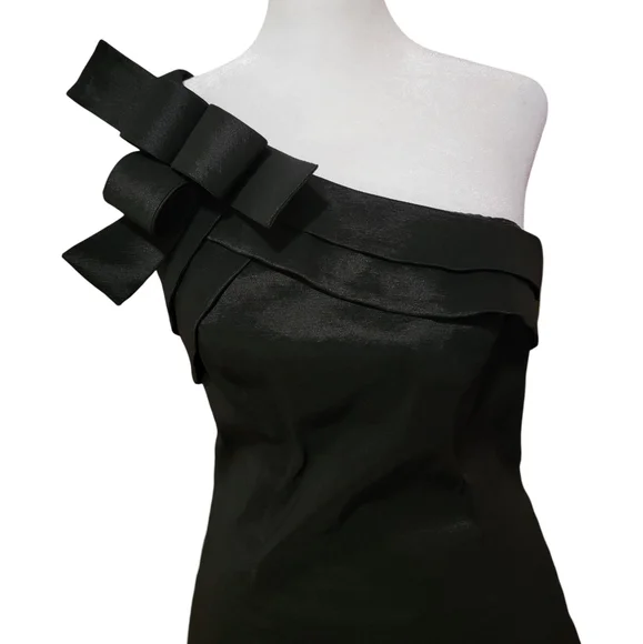 Jackie Jon NY Womens Size 8 Black Asymmetrical One-Shoulder Cocktail Midi Dress - Picture 2 of 7